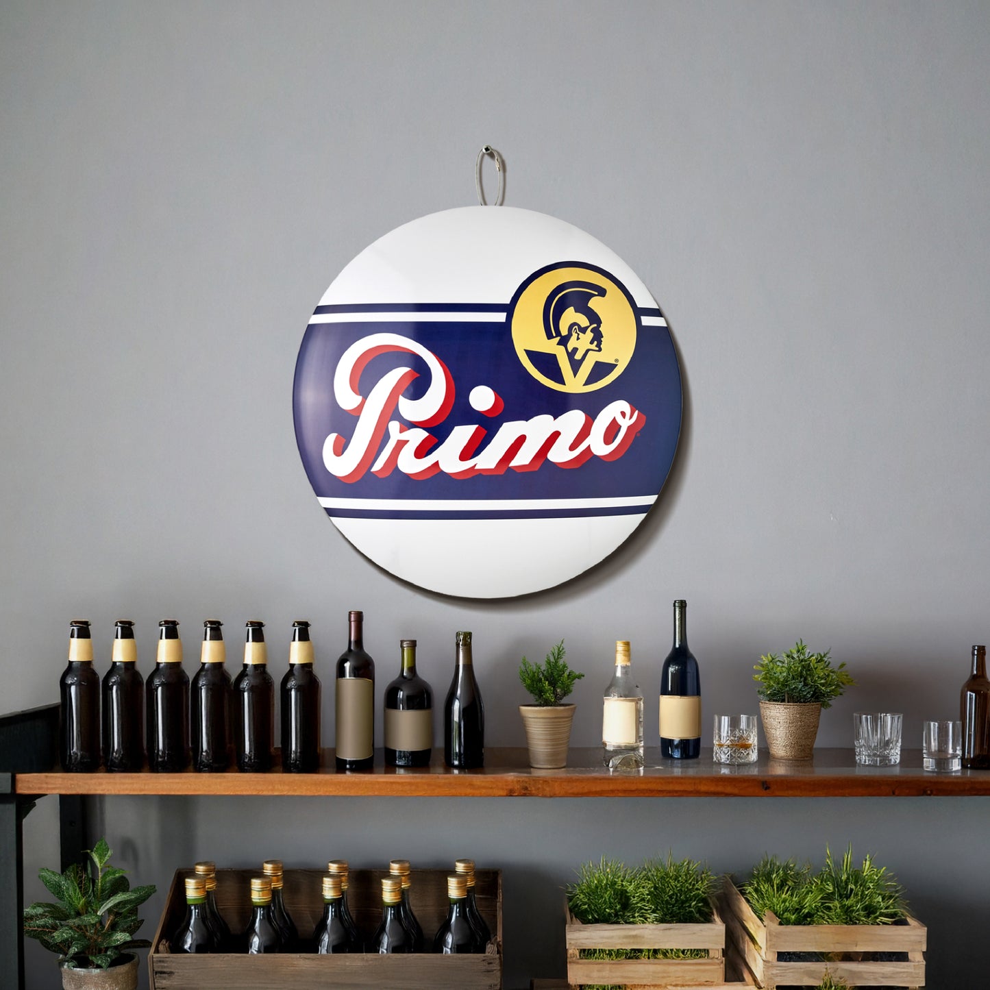 Primo Beer Metal Wall Art - 15" Round Domed Vintage Sign