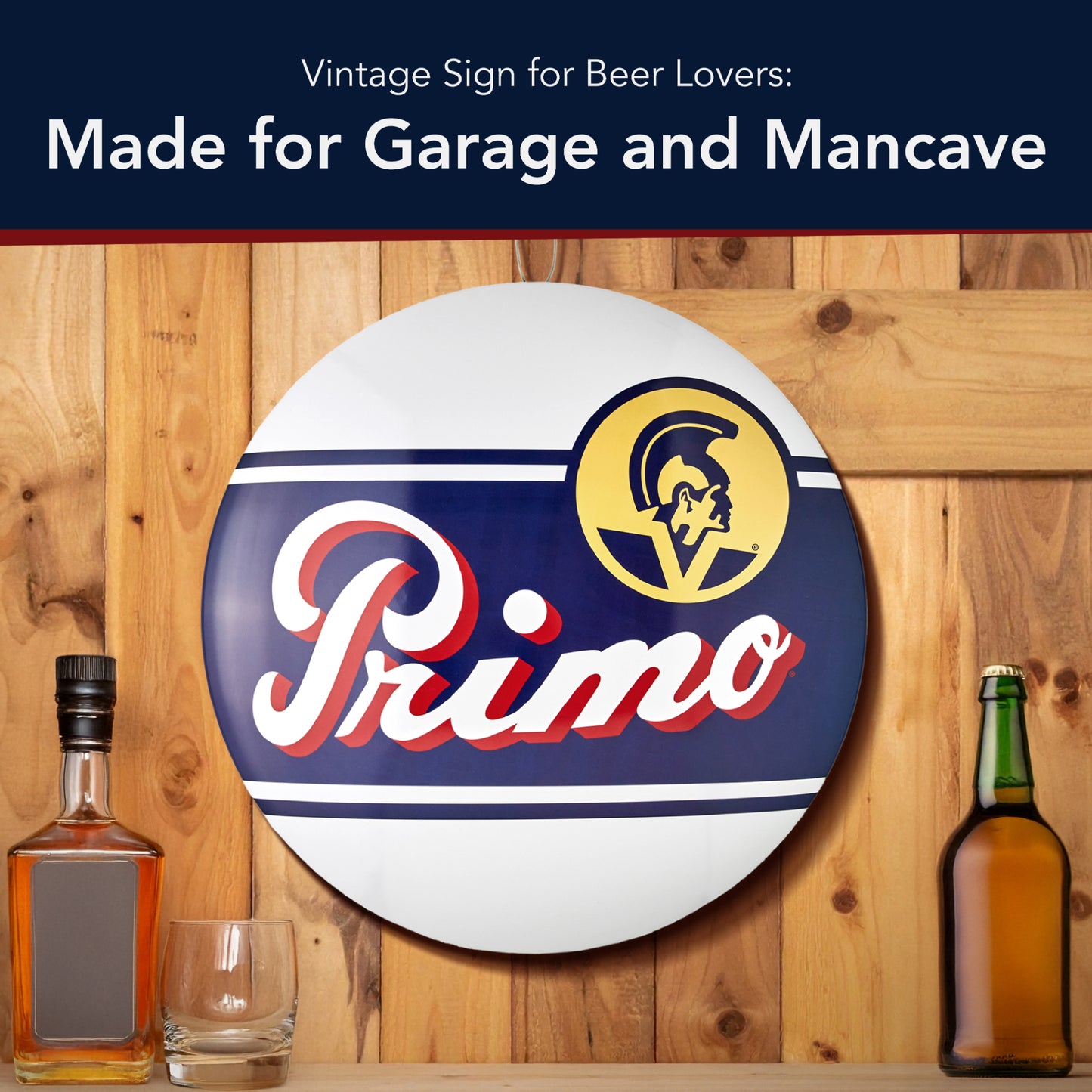 Primo Beer Metal Wall Art - 15" Round Domed Vintage Sign