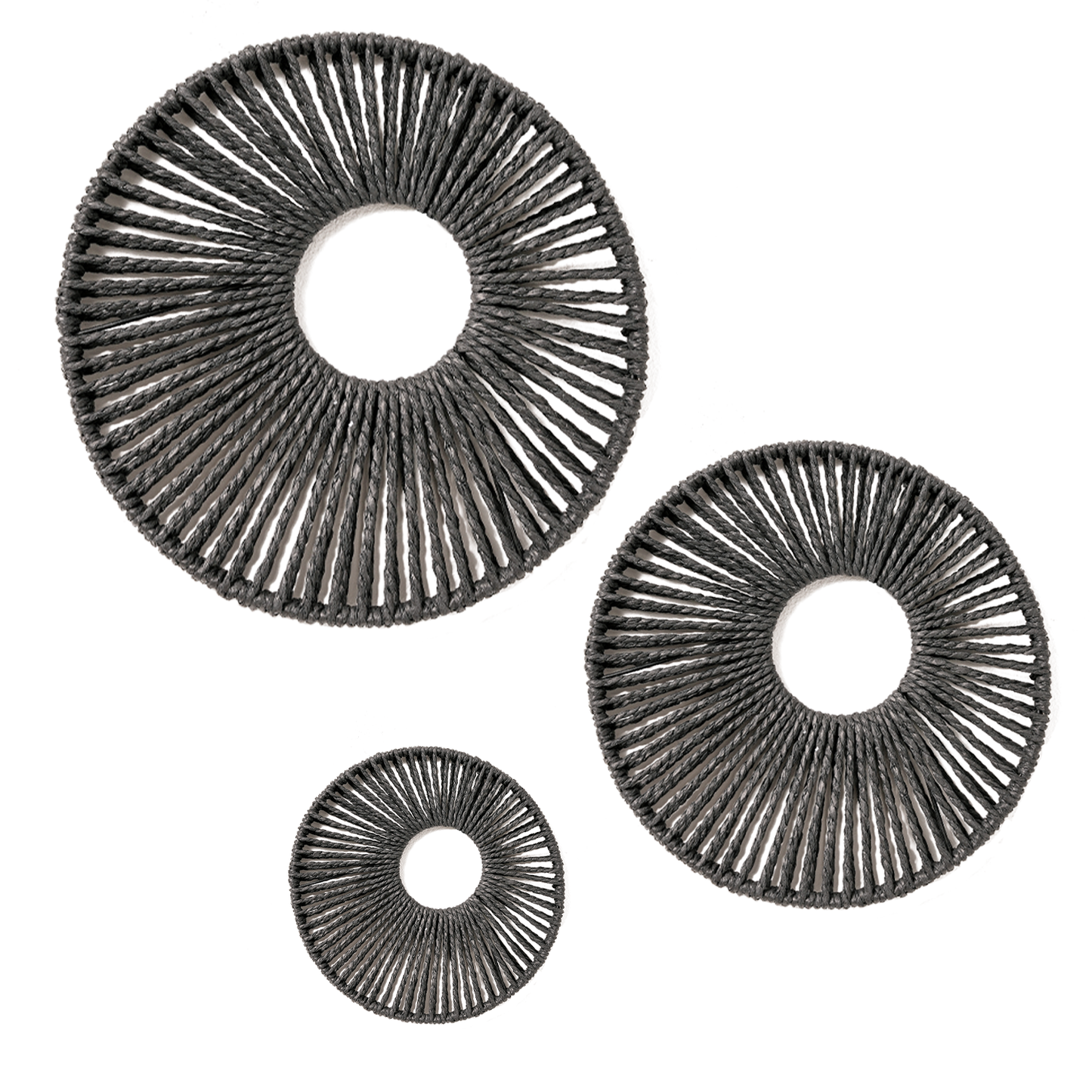 Round Paper Rope Wall Decor Set of 3 - Black
