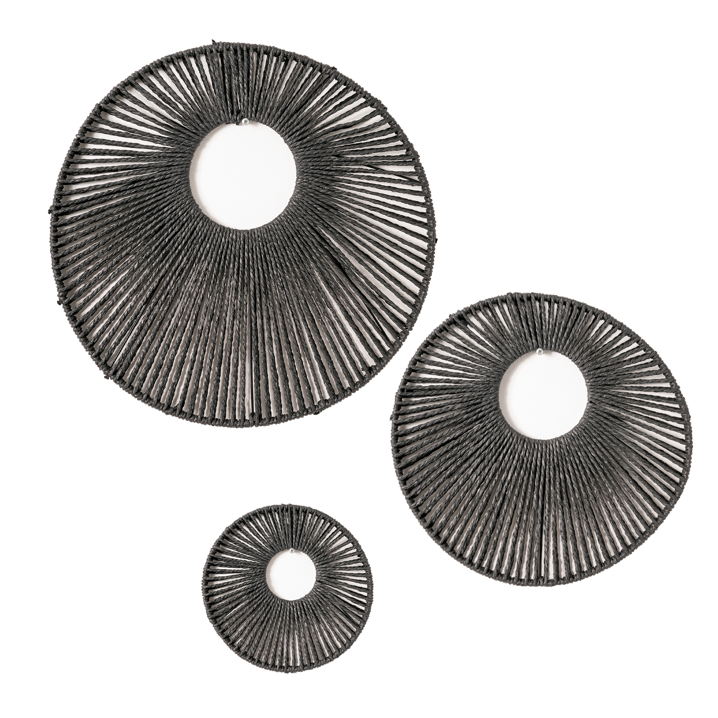 Round Paper Rope Wall Decor Set of 3 - Black