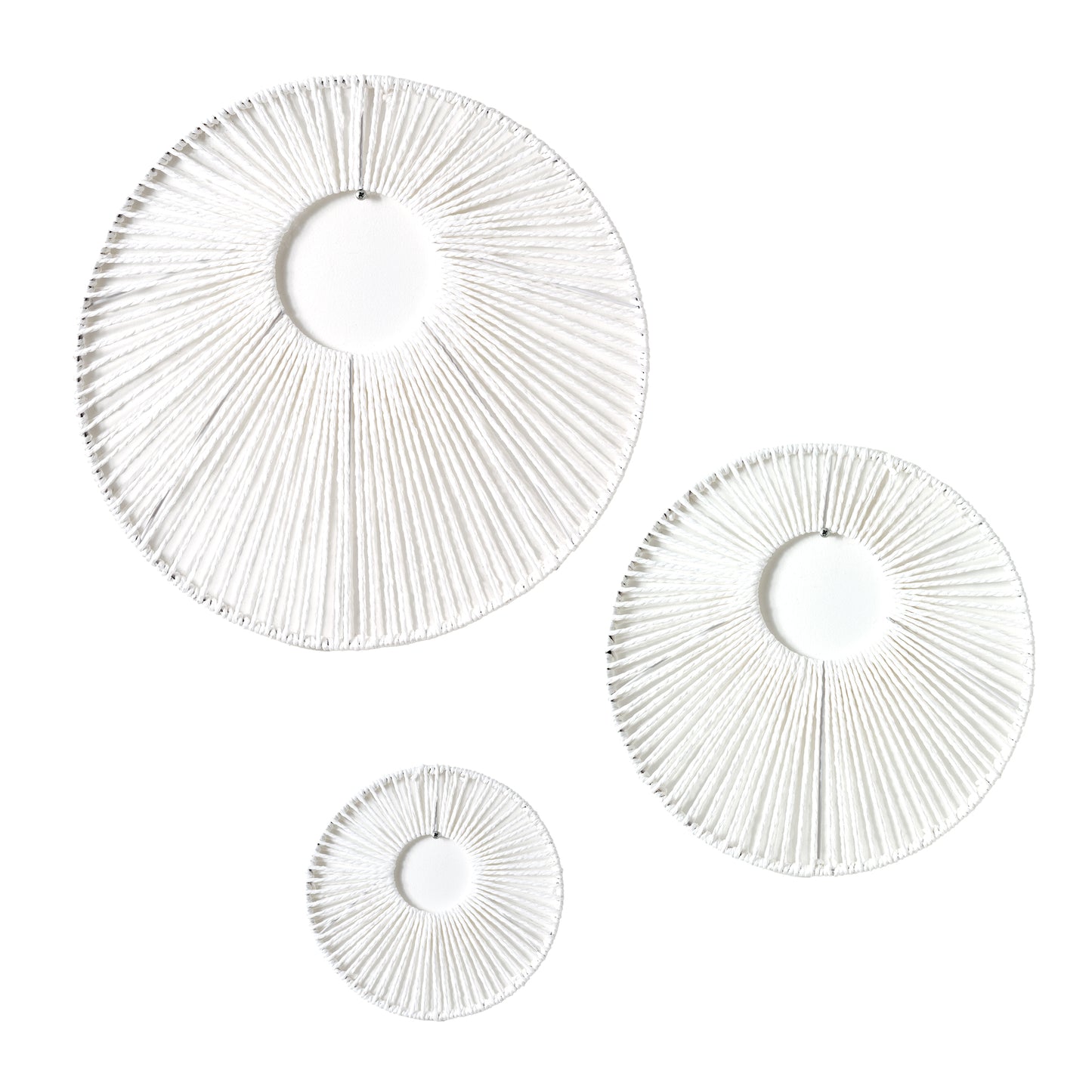 Round Paper Rope Wall Decor Set of 3 - White