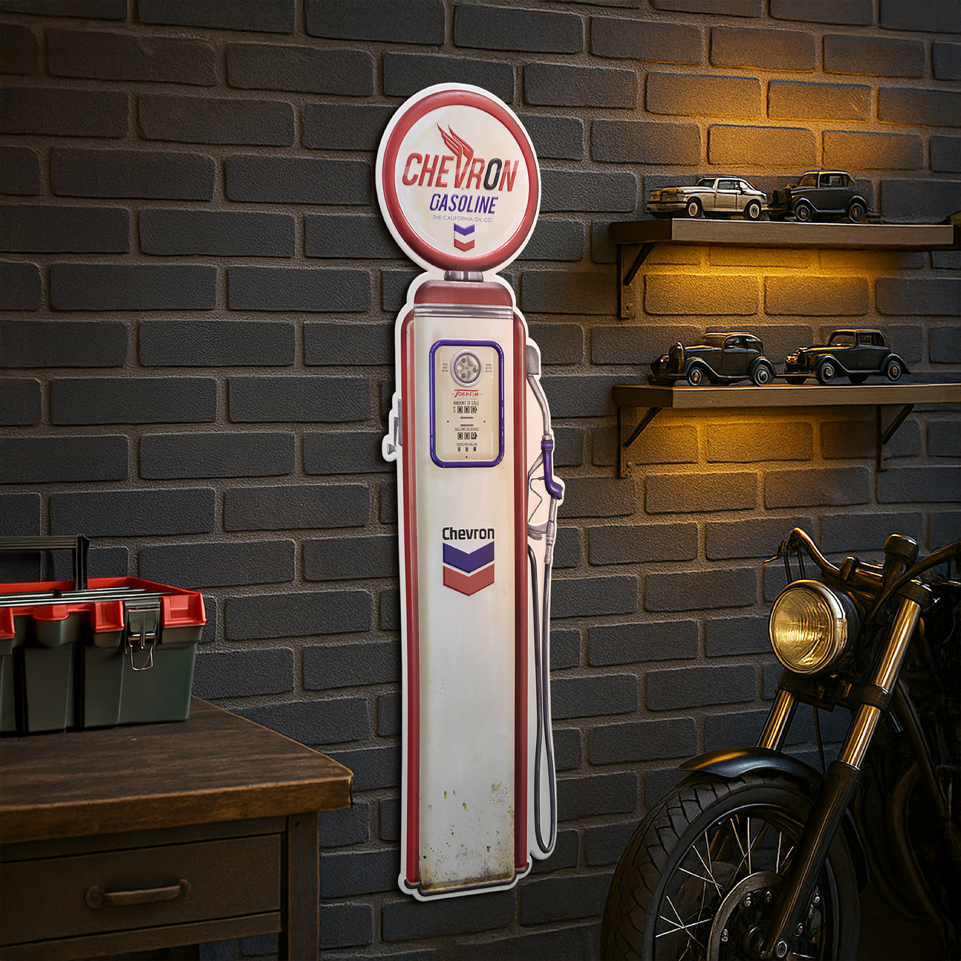 Chevron Oil Vintage Gas Pump Metal Sign - Retro Garage Decor Chevron Oil Vintage Gas Pump Metal Sign - Retro Garage Decor