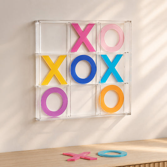 Acrylic Tic Tac Toe Board Game Set X's & O's - Coffee Table Decor - Family, Kids & Adult Tabletop Puzzles for Game Night Multicolor, 10" x 10"