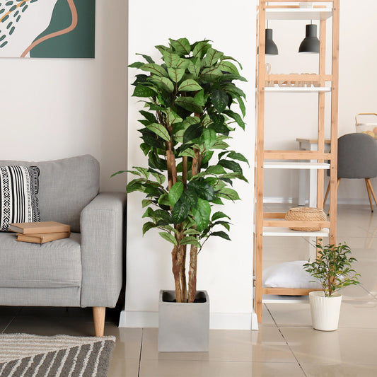 Artificial Coffee Tree in Cement Pot Faux Plant for Home or Office - 60"
