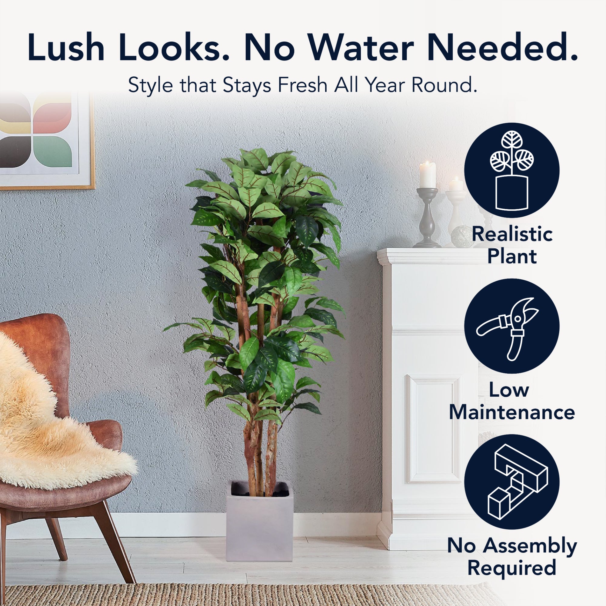 Artificial Coffee Tree in Cement Pot Faux Plant for Home or Office - 60