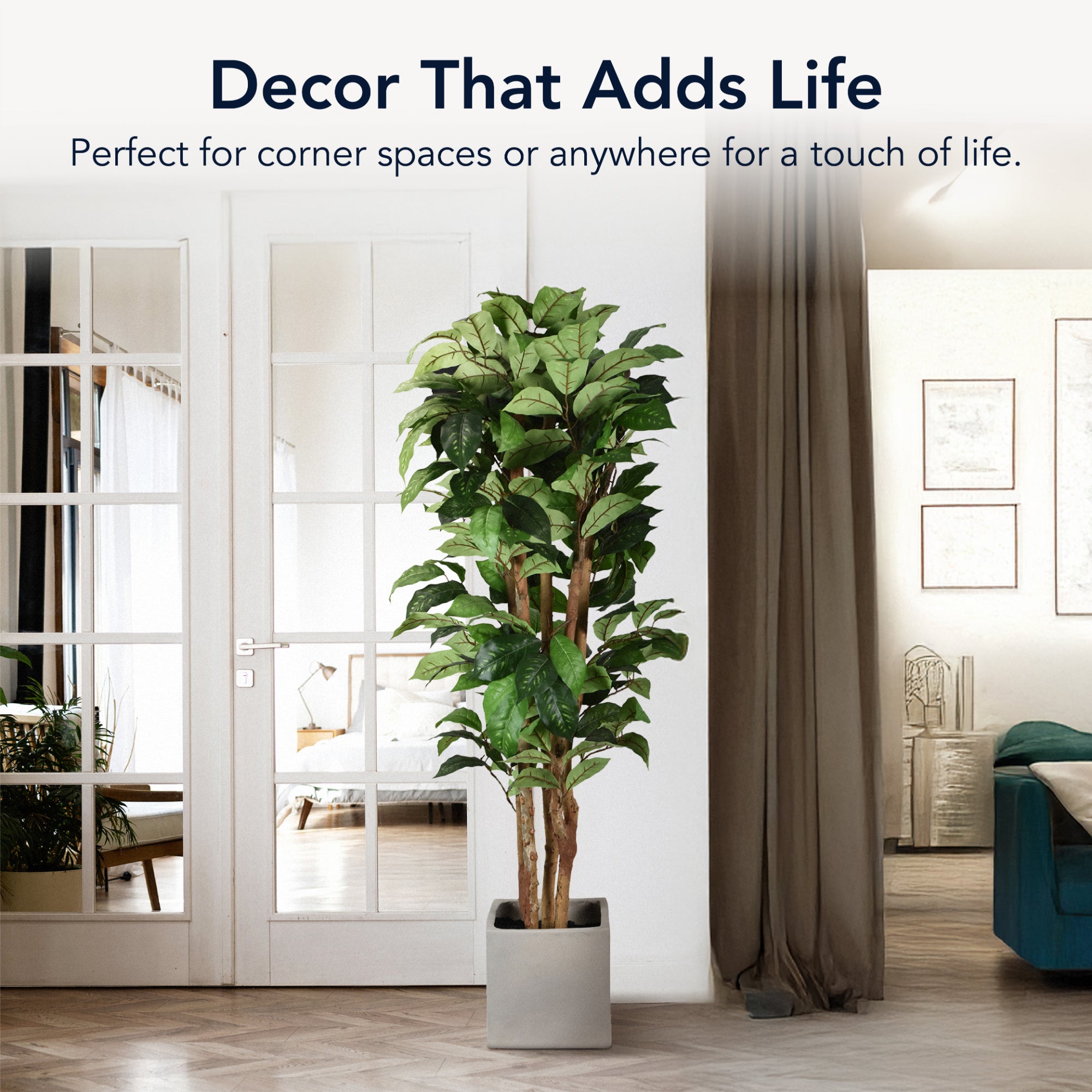 Artificial Coffee Tree in Cement Pot Faux Plant for Home or Office - 60