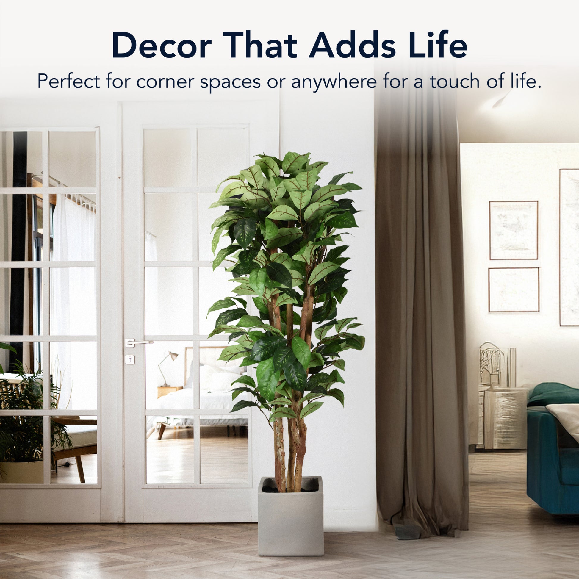 artificial plant tree indoor Artificial Coffee Tree in Cement Pot Faux Plant for Home or Office - 60"