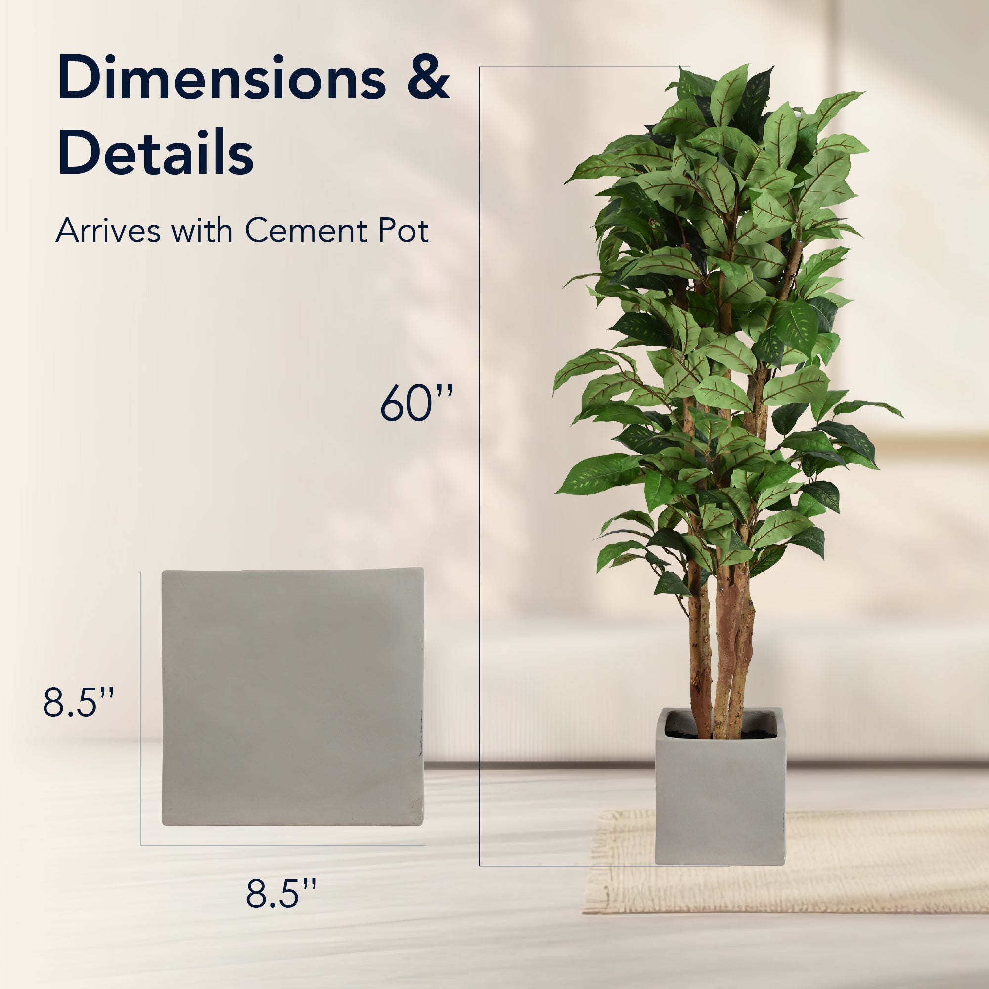 Artificial Coffee Tree in Cement Pot Faux Plant for Home or Office - 60
