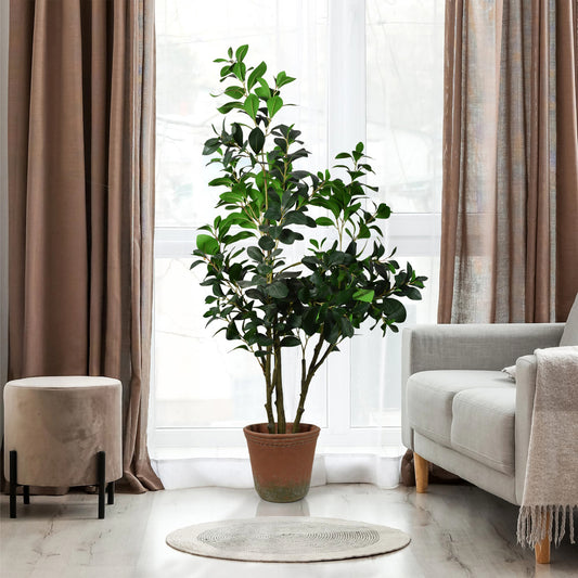 Artificial Pea Tree in Cement Pot Faux Plant for Home or Office - 60"