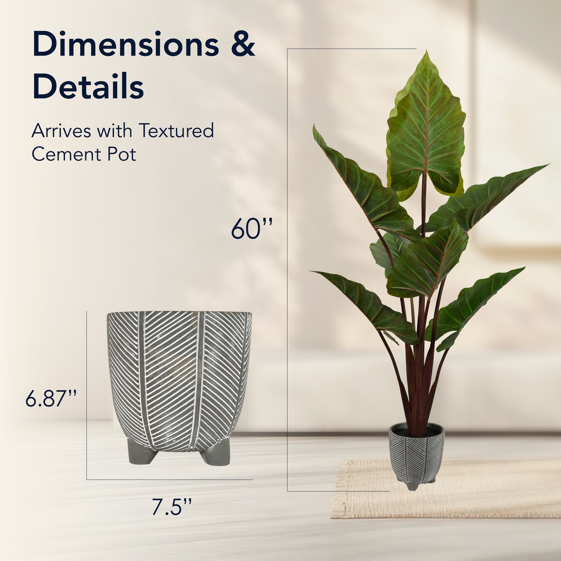taro plant in pot Artificial Rainbow Taro Tree in Cement Pot Faux Plant for Home or Office - 60"