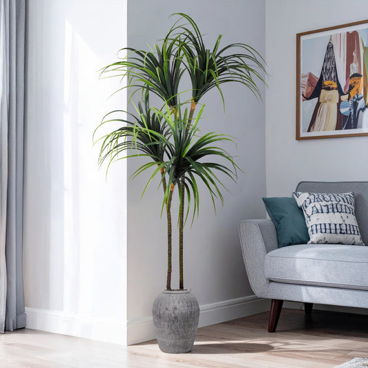Artificial Dragon Tree in Cement Pot Faux Plant for Home or Office - 60"
