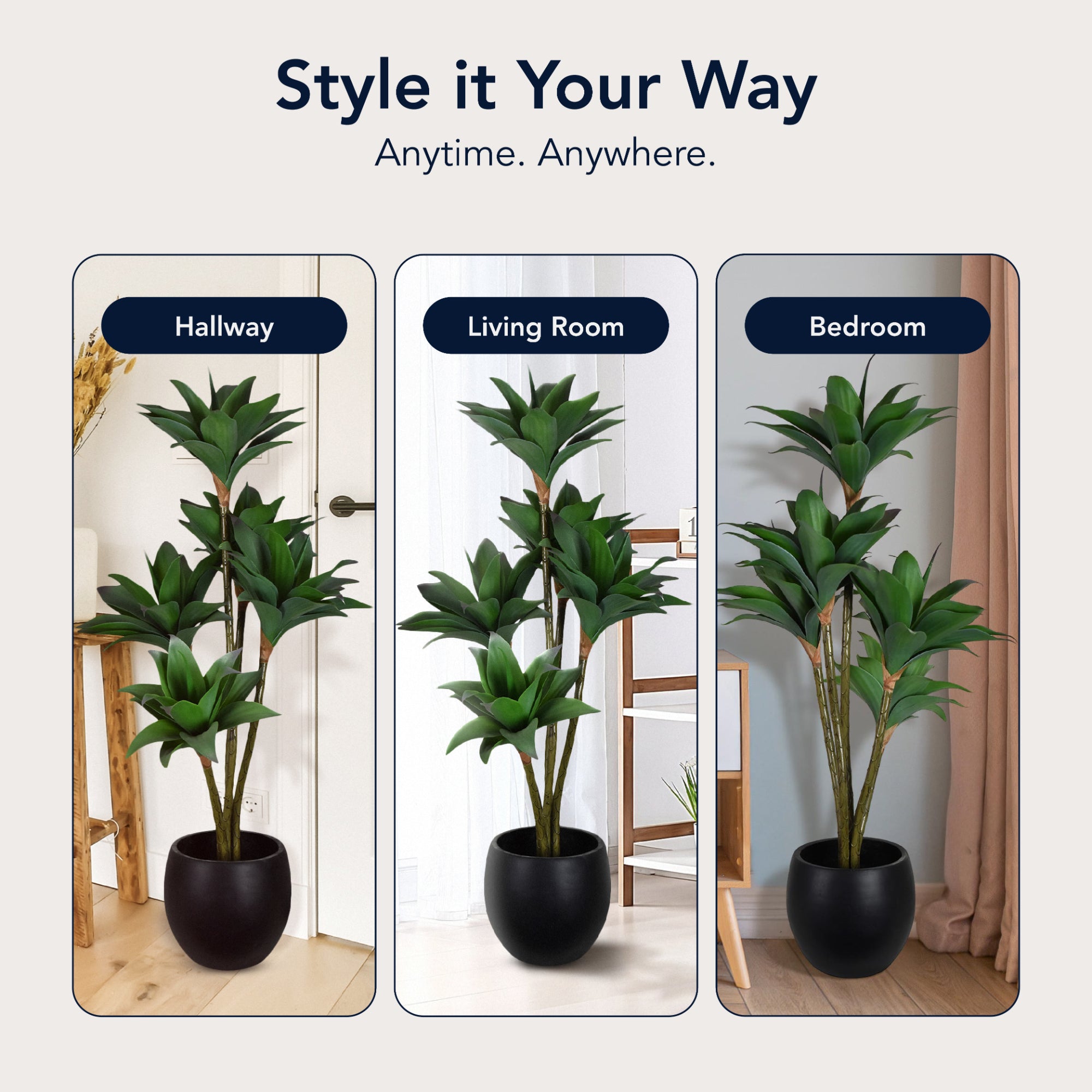 Artificial Crown Orchid Tree in Cement Pot Faux Plant for Home or Office - 48