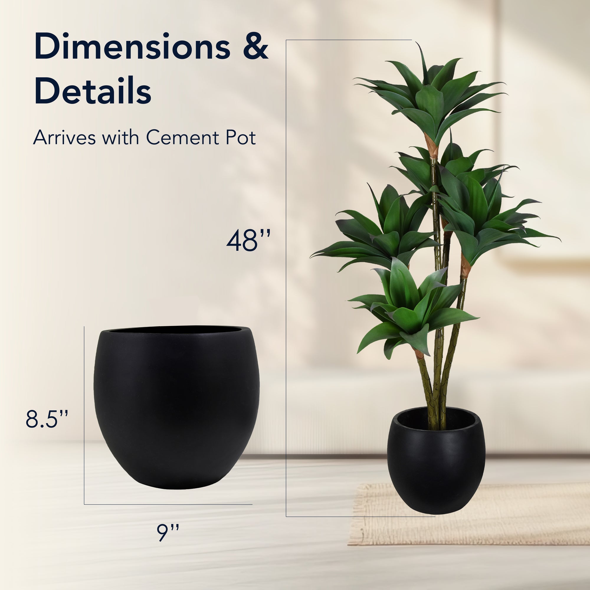 Artificial Crown Orchid Tree in Cement Pot Faux Plant for Home or Office - 48