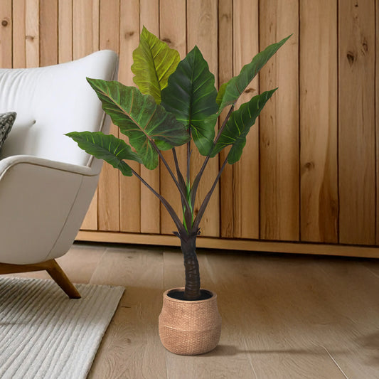 Artificial Rainbow Taro Tree in Cement Pot Faux Plant for Home or Office - 48"
