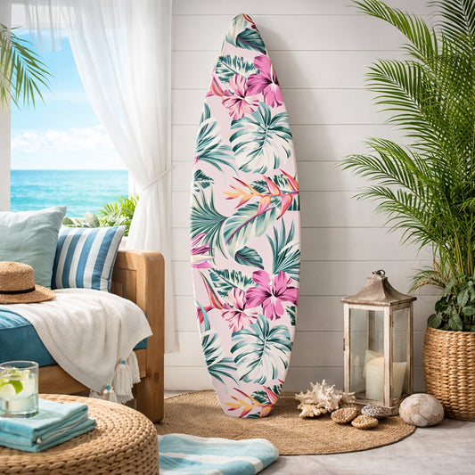 Surfboard - Tropical Hibiscus Floral & Monstera Wall Art Decor