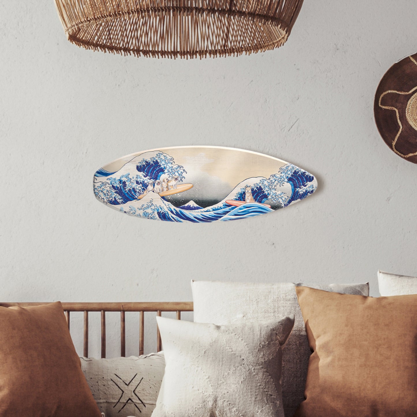 Surfboard - Pug & Shiba Inu Wall Art - The Great Wave Beach Decor