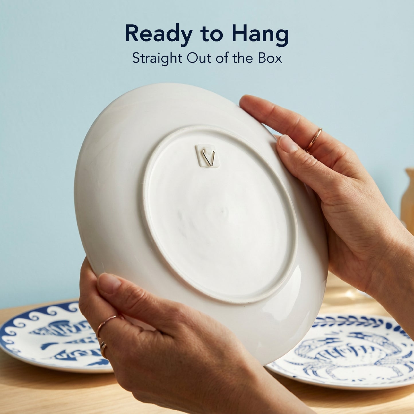 Blue & White Coastal Ceramic Wall Plate Set of 3