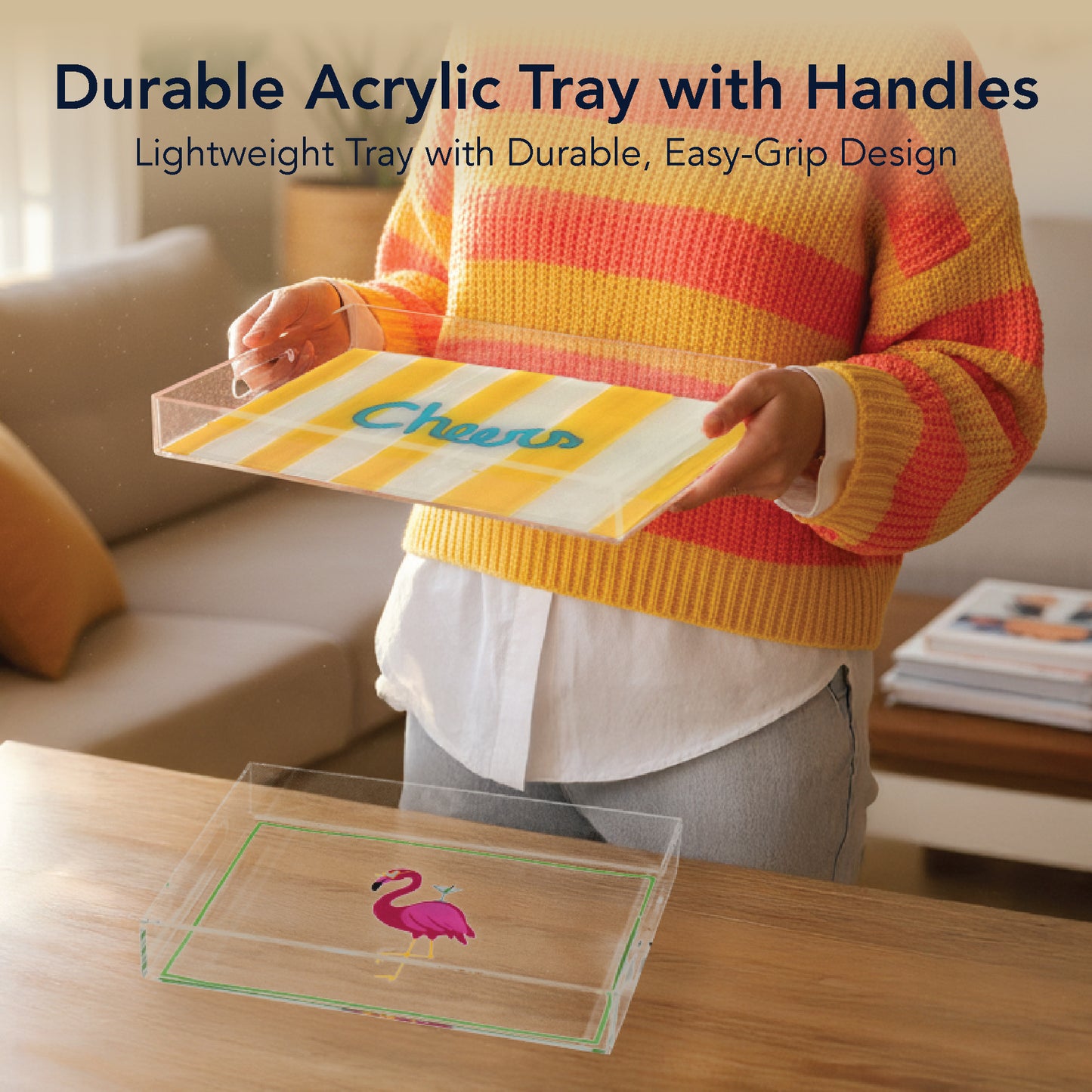 2-pc Acrylic Serving Tray Set - Cheers & Flamingo Decorative Trays