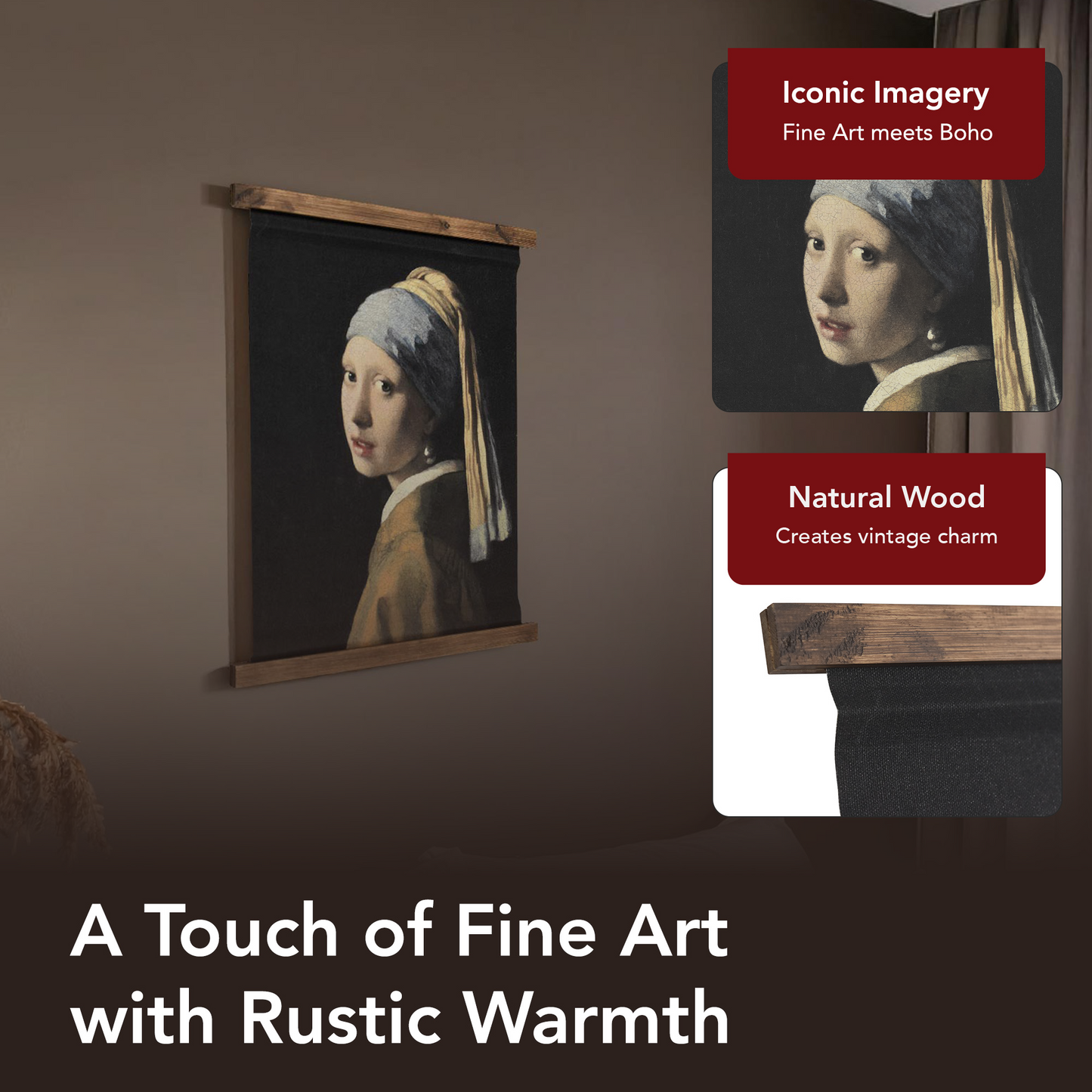 Girl with a Pearl Earring Hanging Tapestry Canvas Wall Art by Vermeer