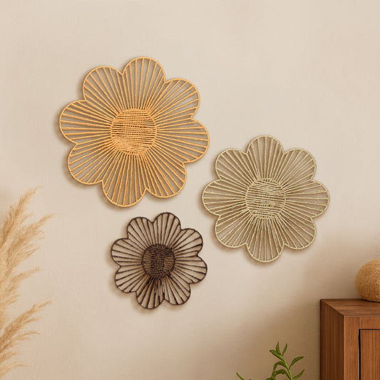 Floral Paper Rope Wall Decor Set of 3 Assorted - Boho Wall Art, Farmhouse Basket Style