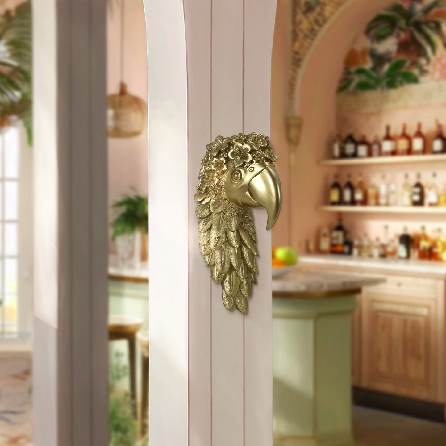 Gold Macaw Parrot 3D Wall Decor - Tropical Resin Sculpture