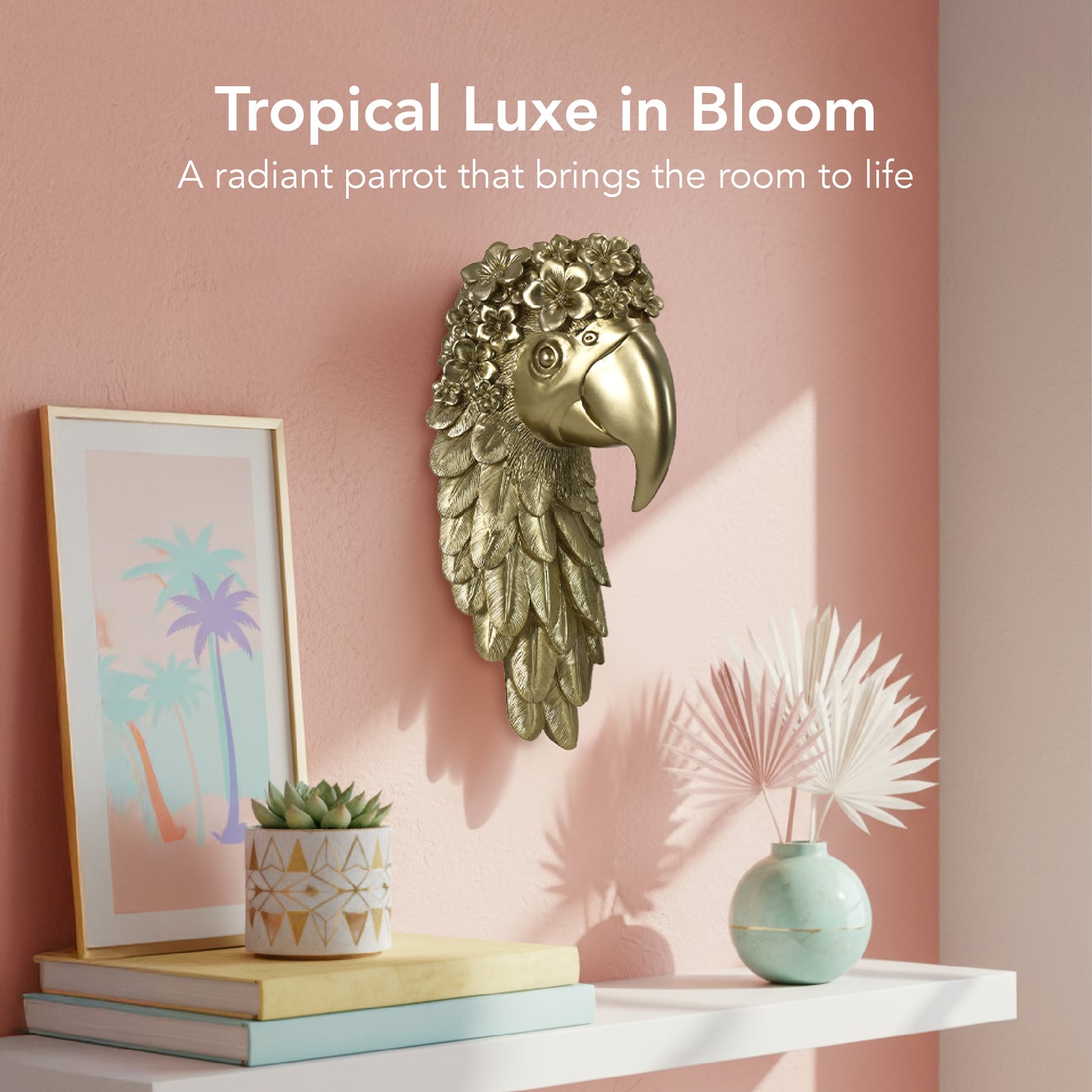 Gold Macaw Parrot 3D Wall Decor - Tropical Resin Sculpture