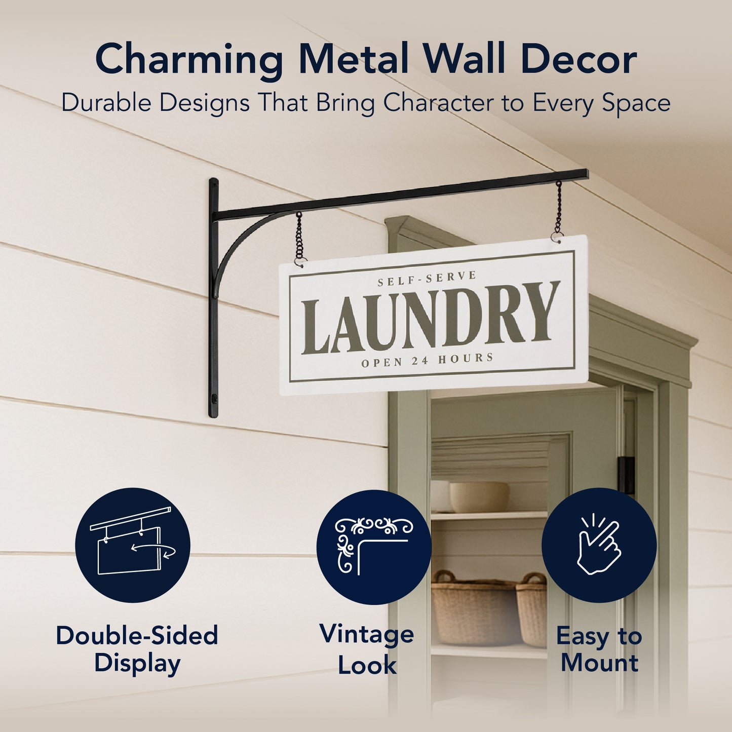 Double-Sided Self-Serve Laundry Metal Sign - Rustic Wall Decor