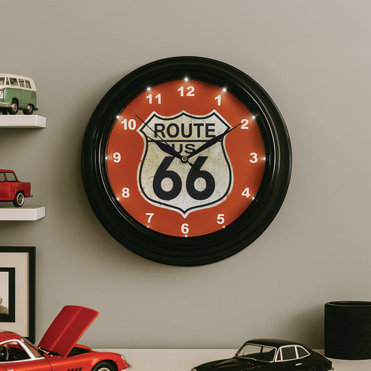 Route 66 LED Wall Clock - Vintage Shield Modern Decor 12"