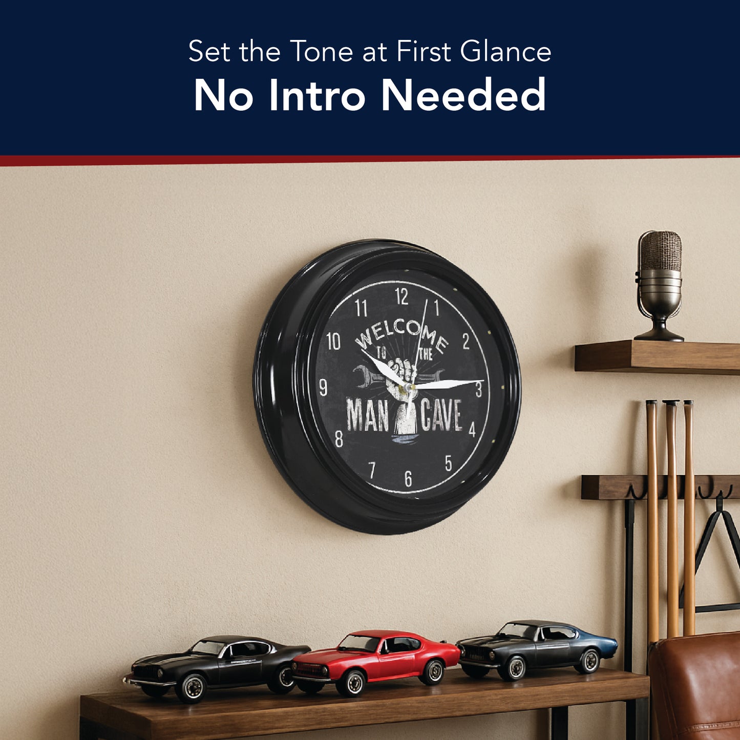 Welcome to the Man Cave LED Wall Clock - Mechanic Decor 12"