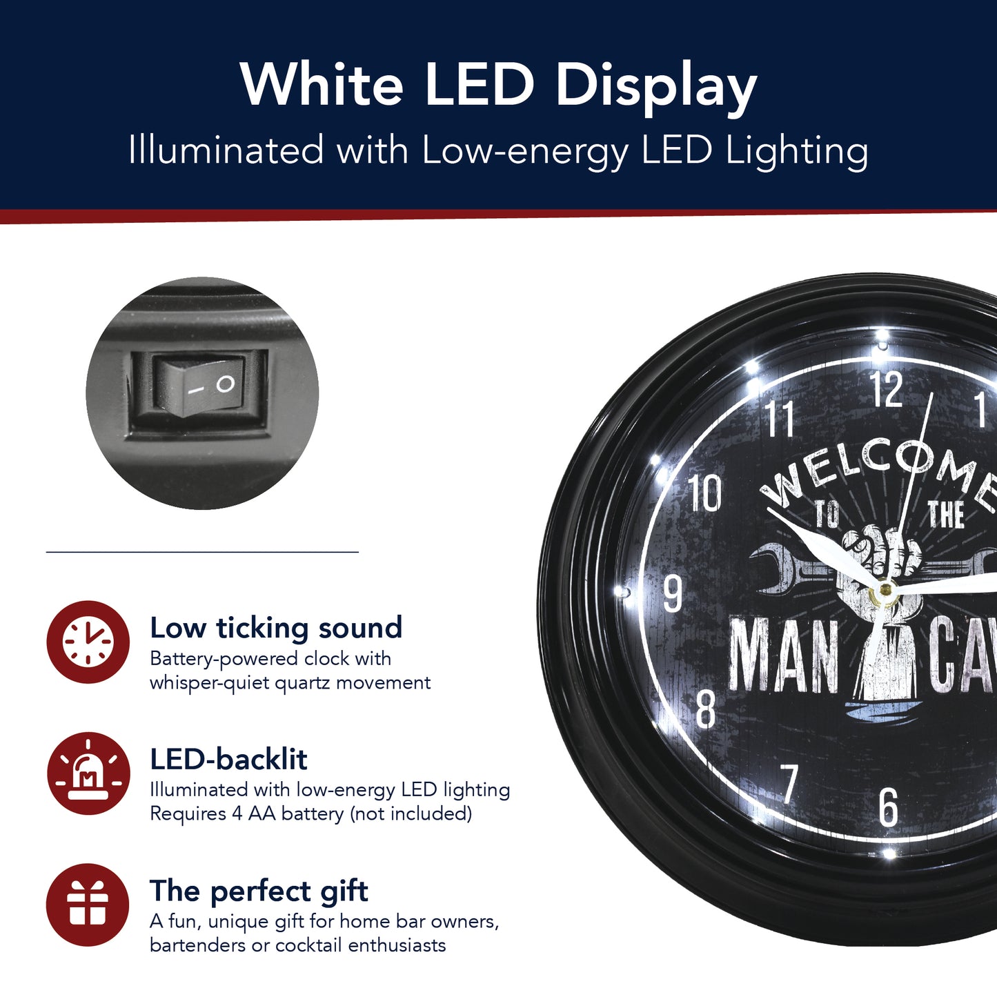 Welcome to the Man Cave LED Wall Clock - Mechanic Decor 12"