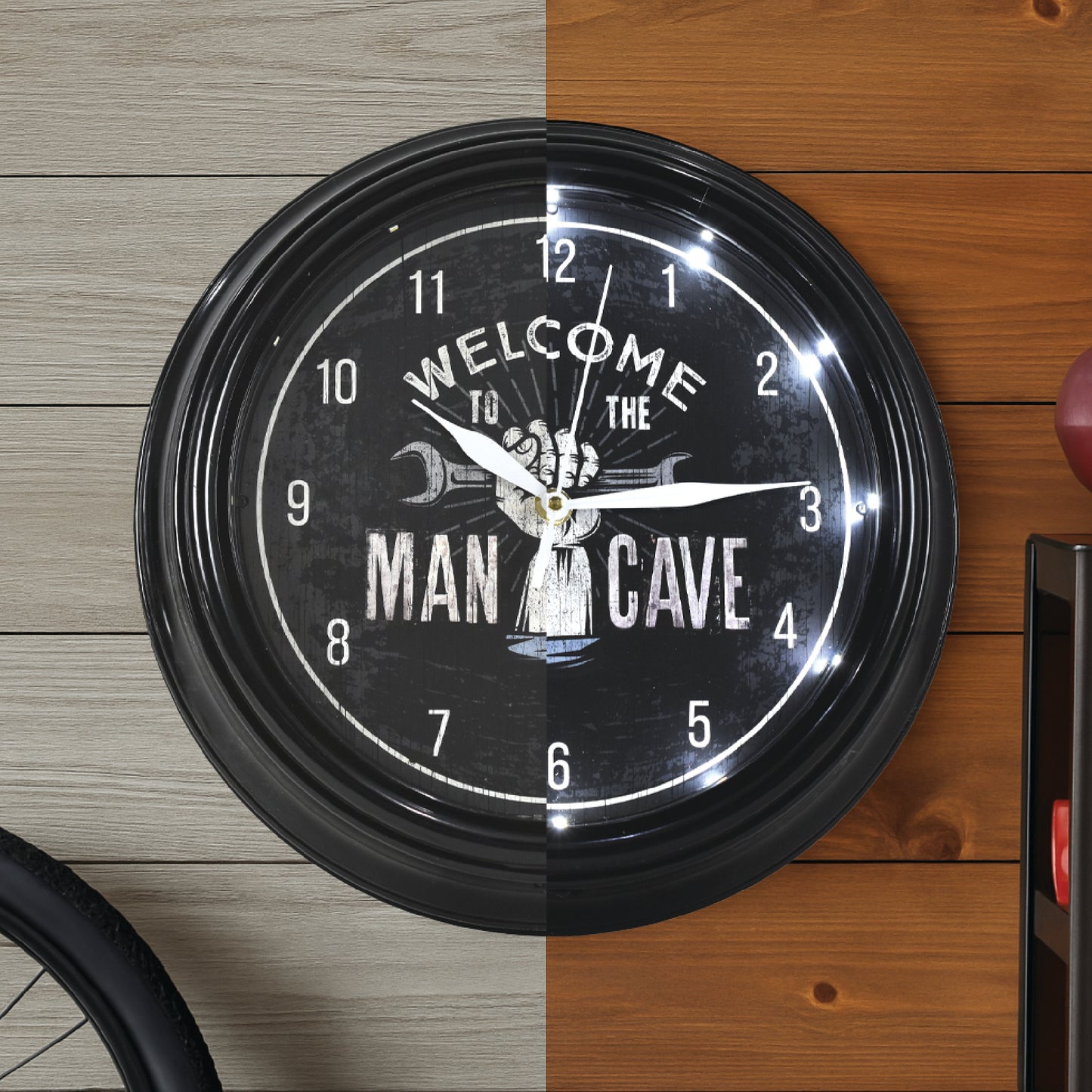Welcome to the Man Cave LED Wall Clock - Mechanic Decor 12"