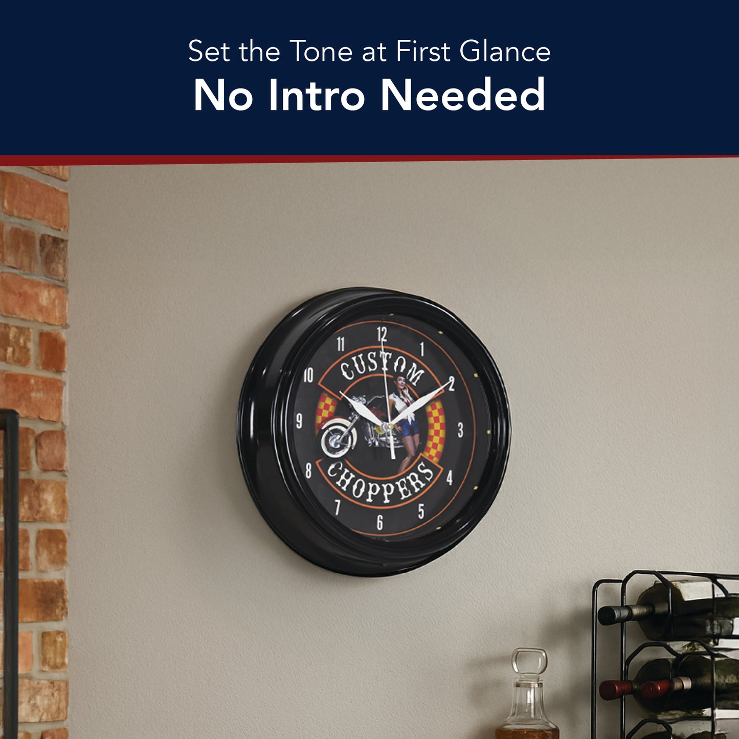 Custom Choppers Pin-Up Girl LED Wall Clock - Motorcycle Decor 12"