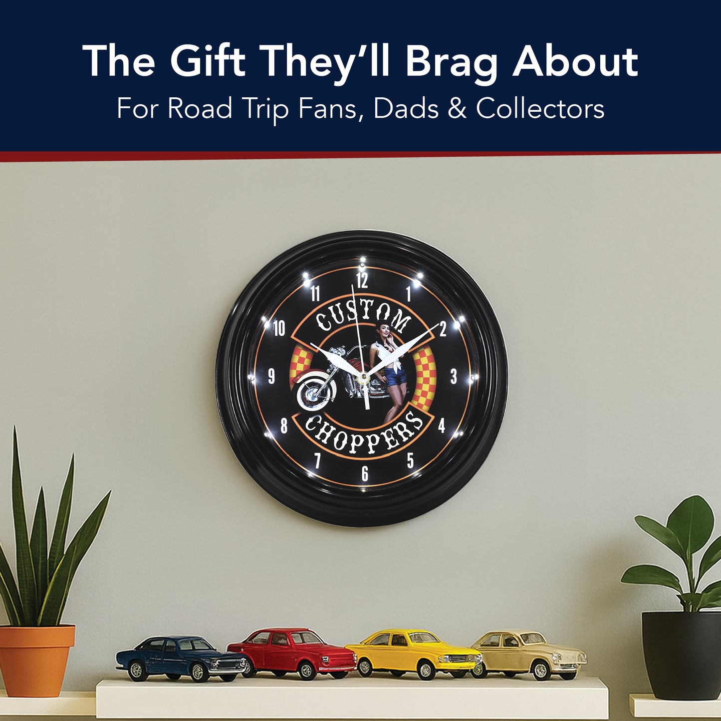 Custom Choppers Pin-Up Girl LED Wall Clock - Motorcycle Decor 12"