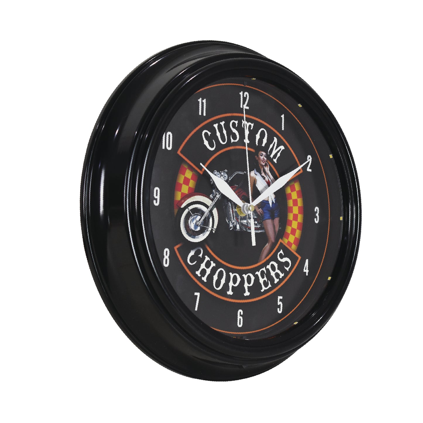 Custom Choppers Pin-Up Girl LED Wall Clock - Motorcycle Decor 12"