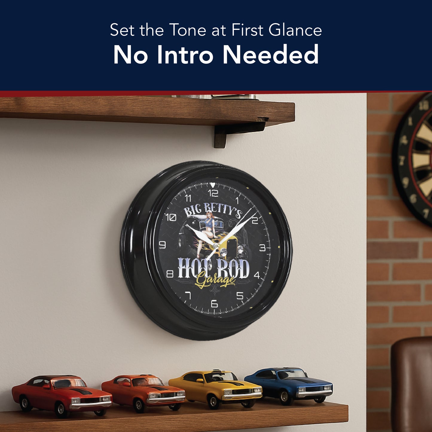 Big Betty's Hot Rod Garage Pinup Girl LED Wall Clock - Ratrod Decor 12"