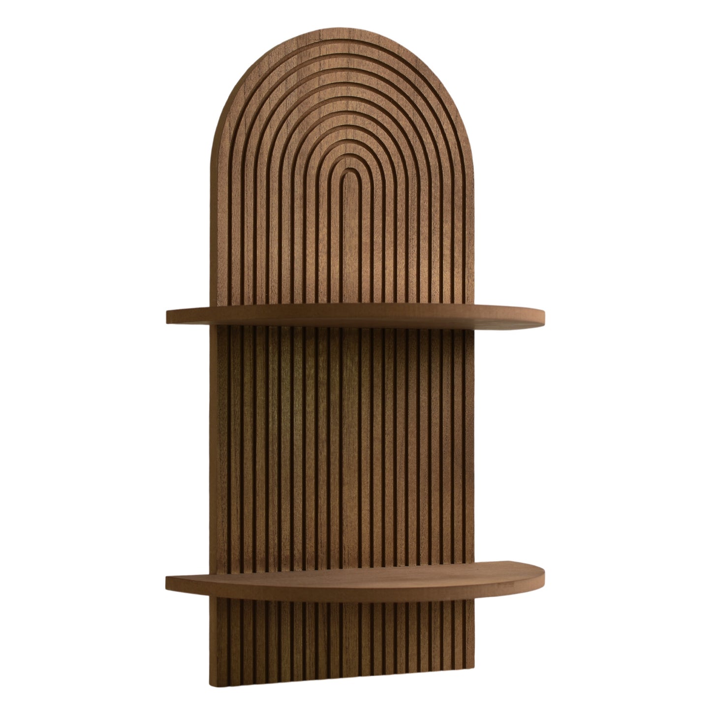 Dark Walnut Boho Arched Lunar Ledges 2-Tier Floating Wall Shelf