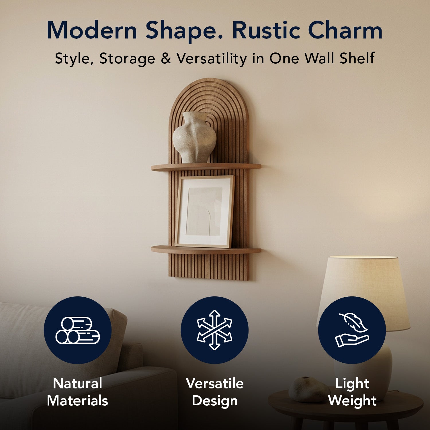 Dark Walnut Boho Arched Lunar Ledges 2-Tier Floating Wall Shelf