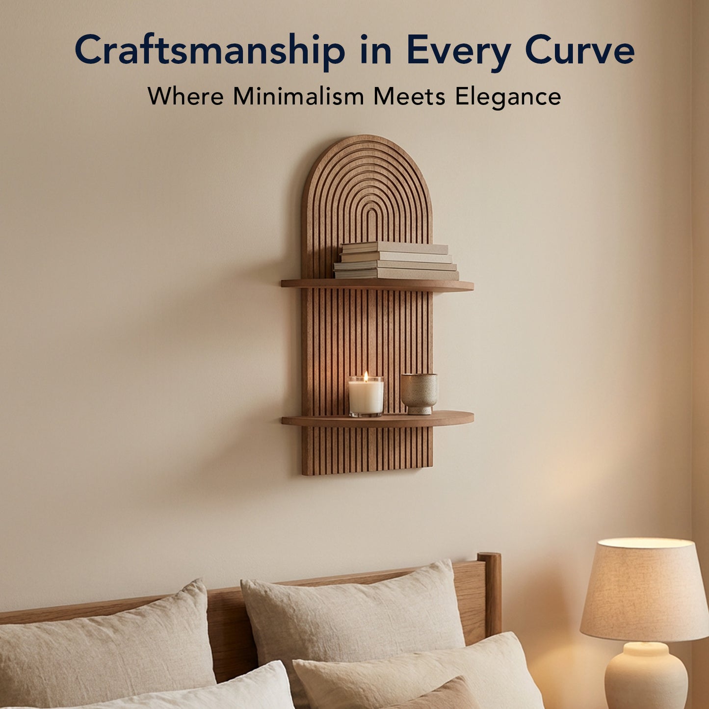 Dark Walnut Boho Arched Lunar Ledges 2-Tier Floating Wall Shelf