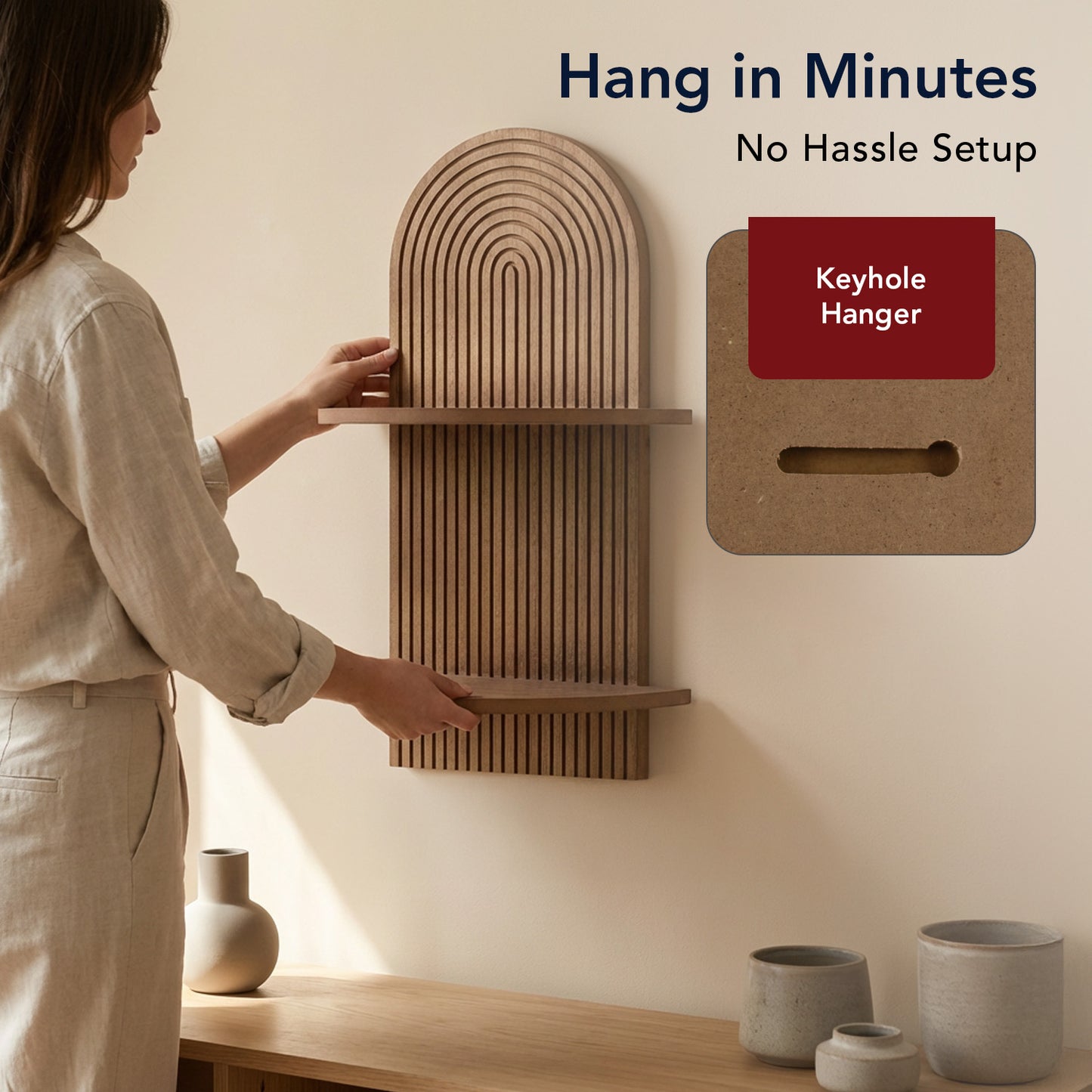 Dark Walnut Boho Arched Lunar Ledges 2-Tier Floating Wall Shelf