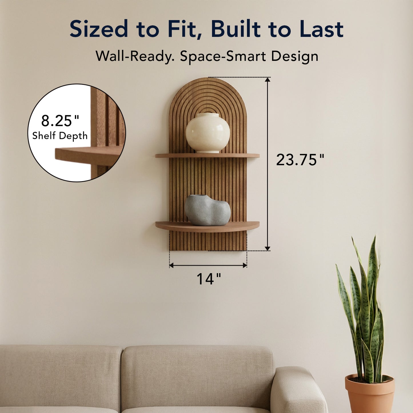 Dark Walnut Boho Arched Lunar Ledges 2-Tier Floating Wall Shelf