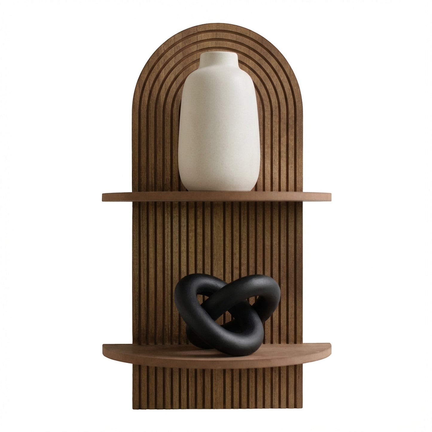 Dark Walnut Boho Arched Lunar Ledges 2-Tier Floating Wall Shelf