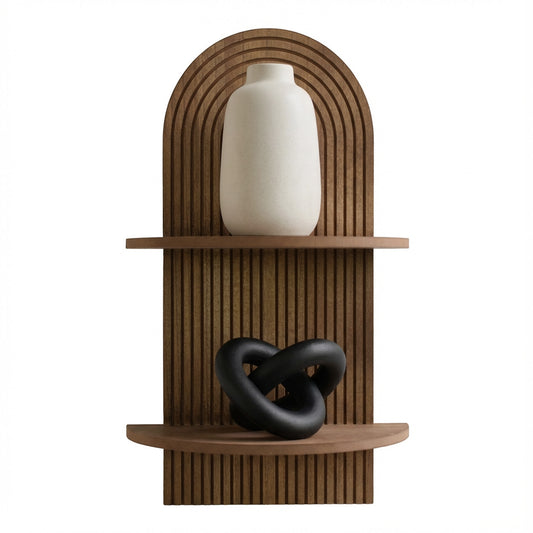 Dark Walnut Boho Arched Lunar Ledges 2-Tier Floating Wall Shelf