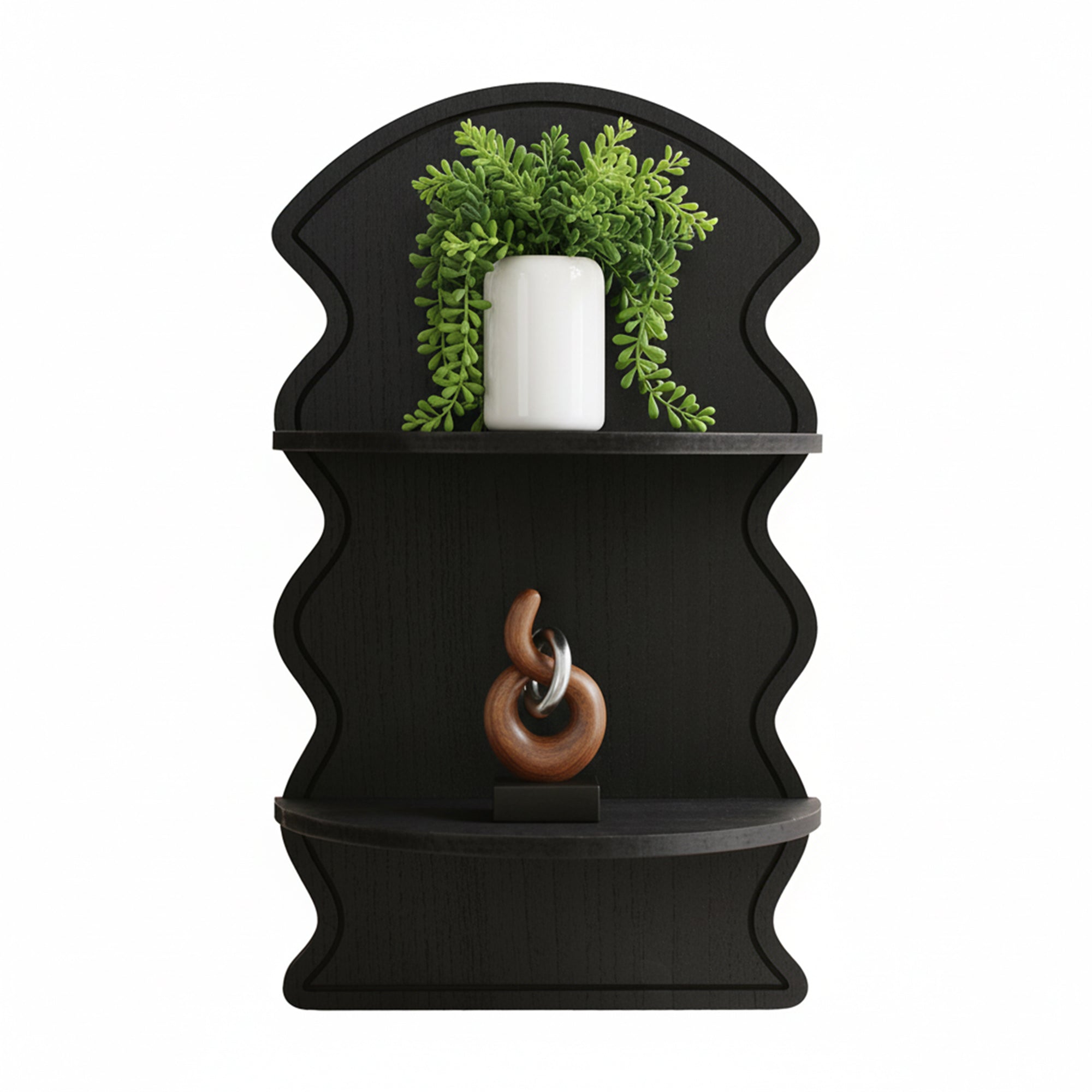 Black Wavy Arched Lunar Ledges 2-Tier Floating Wall Shelf