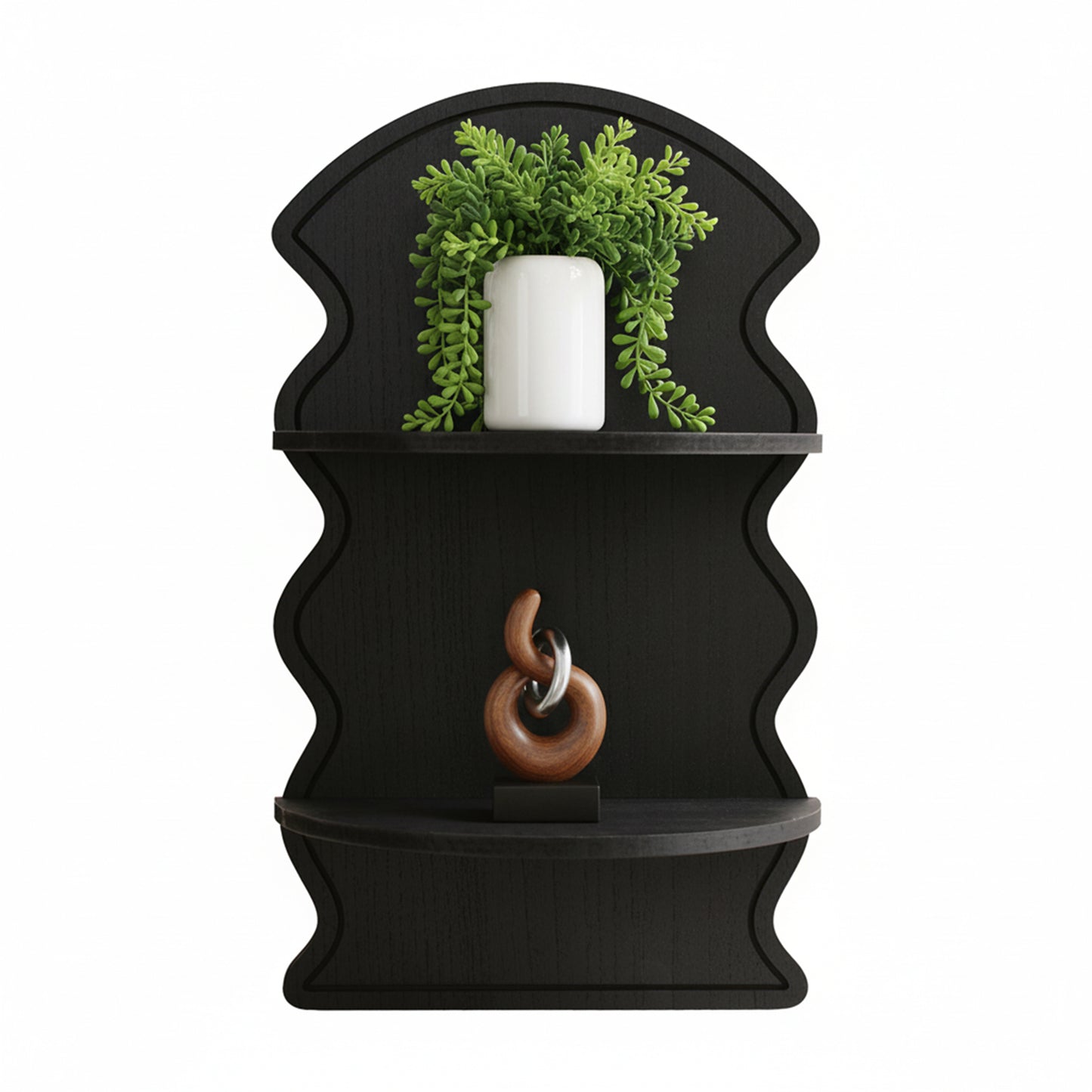 Black Wavy Arched Lunar Ledges 2-Tier Floating Wall Shelf