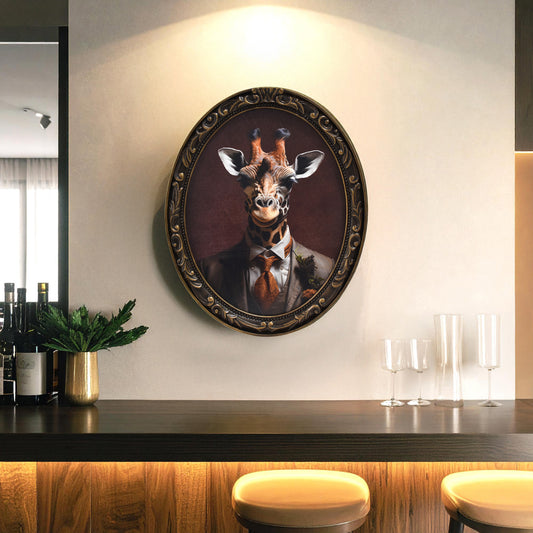 Dapper Giraffe Wall Art - Framed Vintage Animal Suit Print