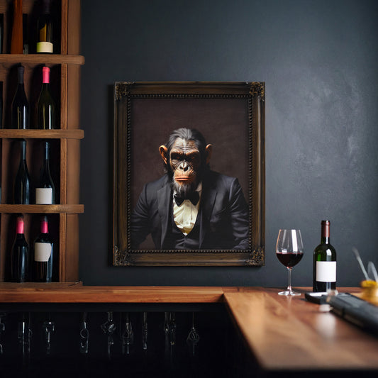 Dapper Chimp Wall Art - Framed Vintage Animal Suit Print