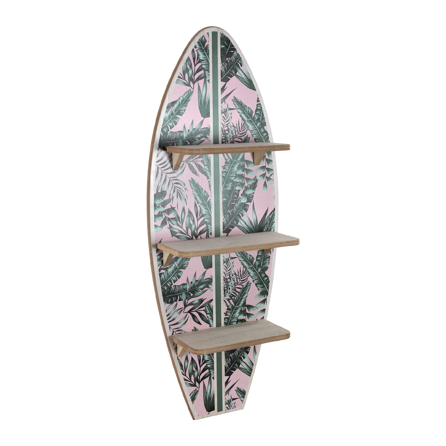 Tropical Palm Leaves Surfboard Wall Shelf - Pink and Green