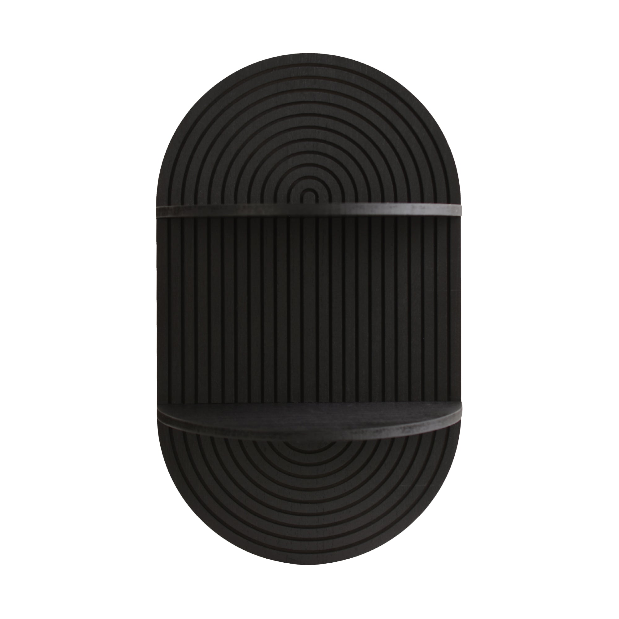 Black Boho Arched Carved Modular Lunar Ledges 2-Tier Floating Wall Shelf