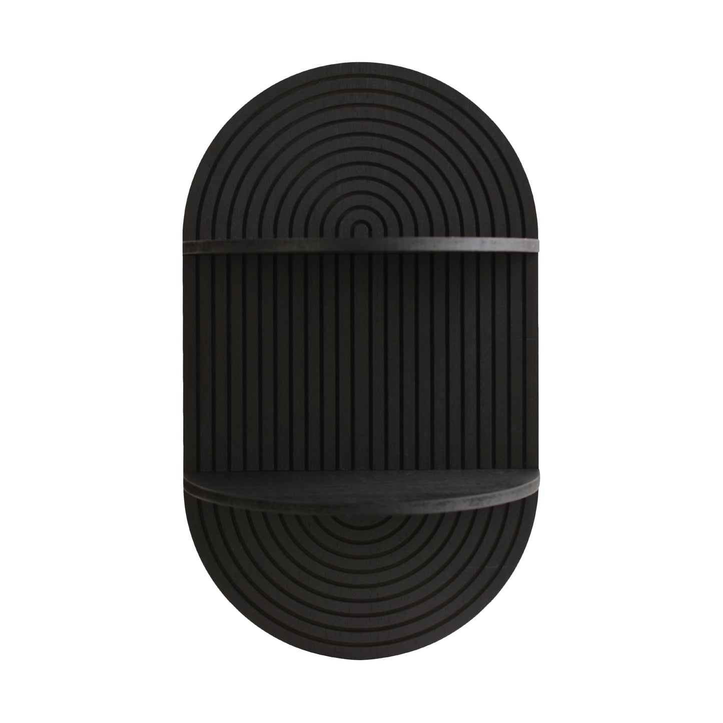 Black Boho Arched Carved Modular Lunar Ledges 2-Tier Floating Wall Shelf