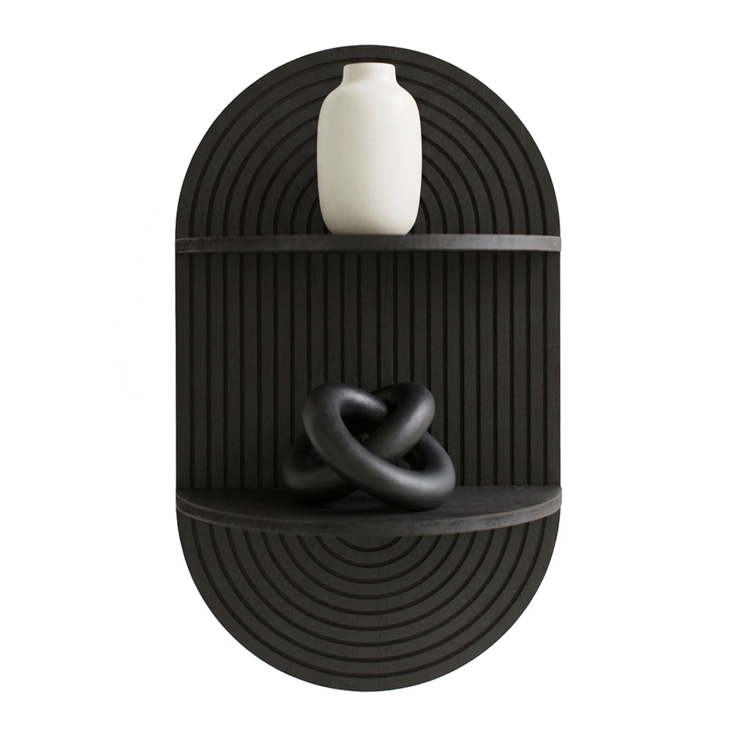 Black Boho Arched Carved Modular Lunar Ledges 2-Tier Floating Wall Shelf